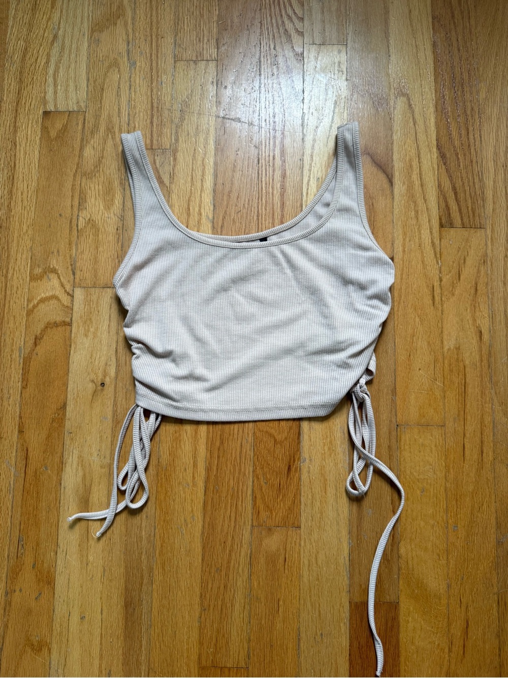 SHEIN Cream Ribbed Ruched Side-Tie Cropped Tank